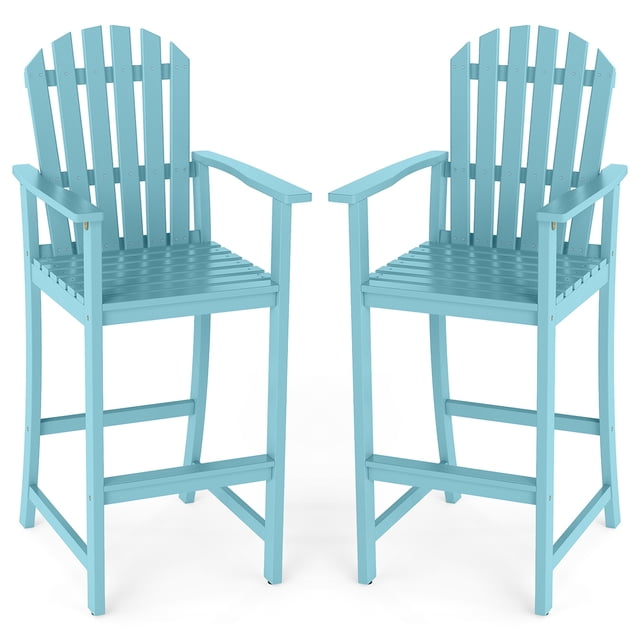 Gymax 2PCS Tall Adirondack Chair w/Back Armrests & Footrest for Balcony Porch Deck Turquoise
