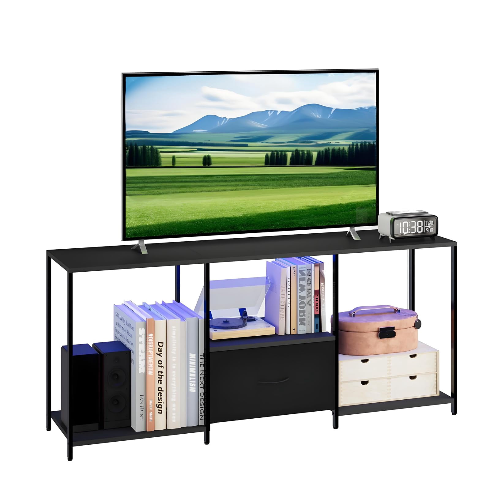 TV Stand with LED Lights, Modern Entertainment Center for 32/43/50/55 In TVs, Modern LED Television Stand with Storage, TV Console Cabinet for Living Room