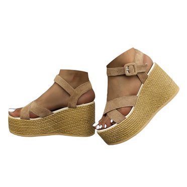 Mepaouo Platform Sandals Women Espadrille Wedge Ankle Strap Open Toe Casual Summer High Heel Shoes
