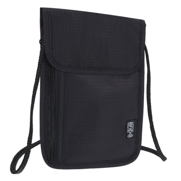 Unique Bargains Neck Wallet Travel Pouch, RFID Blocking Travel Document Organizer, Black