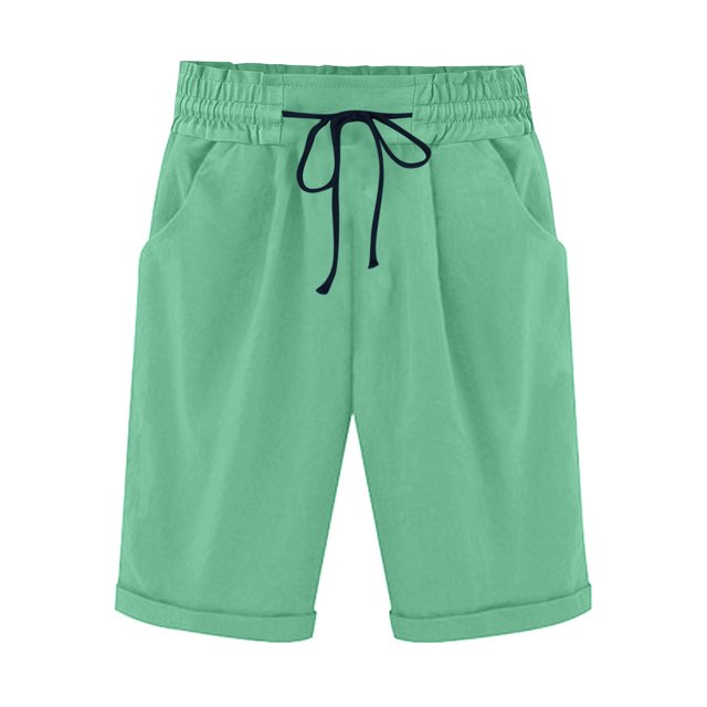Plebaso Shorts Décontractés pour Femmes Longueur Genou, Shorts à Cordon, Shorts Roulés, Shorts Simples Légers à Enfiler