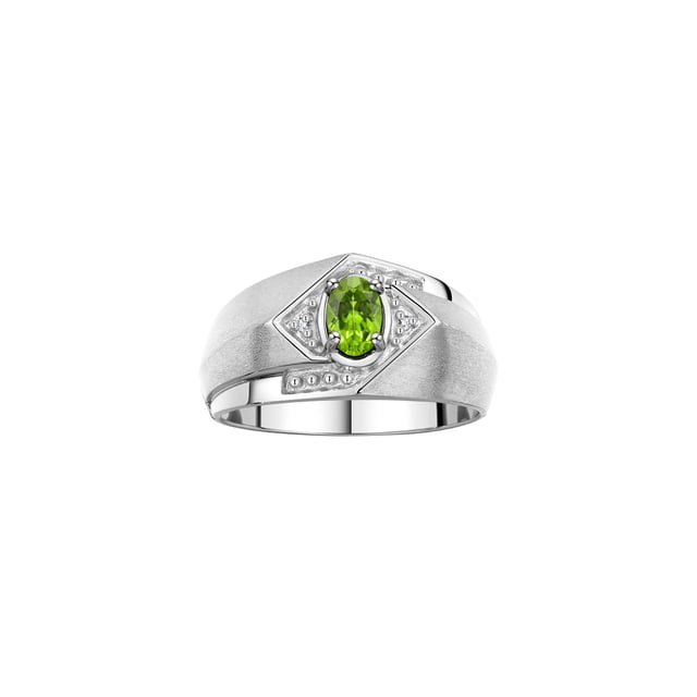 RYLOS Mens Rings 14K White Gold Ring 6X4MM Oval Shape Gemstone & Diamond Ring Peridot August Birthstone Rings For Man Gold Rings Size 9