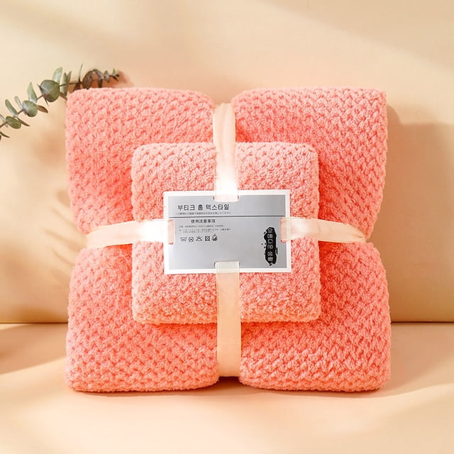 Fleece Towel Set, EDHITNR Soft Absorbent Bath Towel, Premium Microfiber Quick Dry Hand Towel Machine Washable, Pink