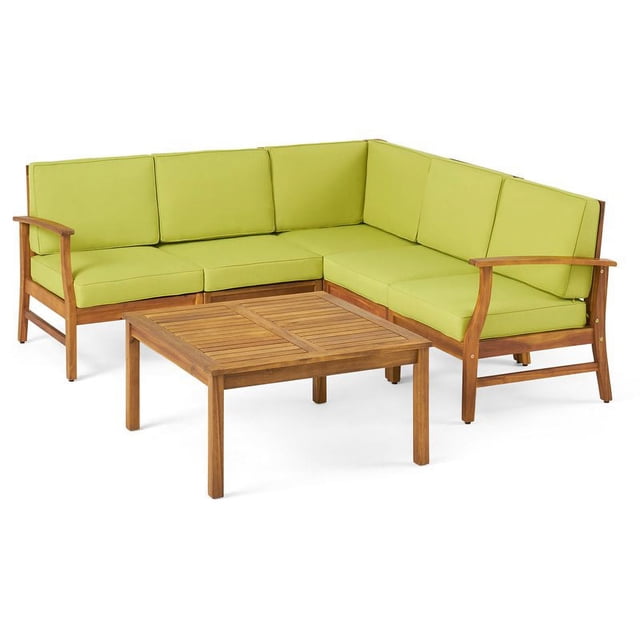 Noble House Perla Ensemble de Conversation en Bois Extérieur 6 Pcs avec Coussins Verts Résistants à l'Eau