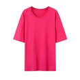 thumbnail image 1 of Pisexur Hauts d'Été pour Femmes, Hauts pour Femmes, Hauts de Sortie pour Femmes, Hauts pour Dames, T-Shirt d'Été pour Femmes à Col Rond, Manches Courtes, Décontracté, Mode, Imprimé, à Boutons, Rose Vif, 2TG, 1 of 4