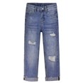 thumbnail image 1 of KIDSCOOL SPACE Kids Ripped Elastic Band Inside Rolled Up Raw Edge Leg Slim Jeans,Blue,6-7 Years, 1 of 7