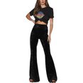 thumbnail image 1 of Women Velvet Flared Trousers, Solid Color High Waist Wide Leg Long Pants, 1 of 4