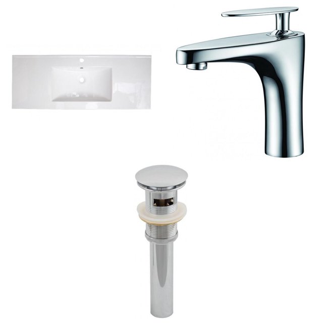 American Imaginations 48-in. W 1 Hole Ceramic Top Set In White Color - Overflow Drain Incl. AI-27193
