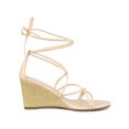 thumbnail image 3 of BLISSFUL STEP Sandales pour Femmes à Talons Compensés à Brides à Lacets Beige 7,5, 3 of 6