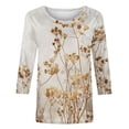 thumbnail image 5 of HKEJIAOI T-Shirts à Manches 3/4 pour Femmes à Imprimé Floral, Col Rond, Coupe Ample, T-Shirts Décontractés Mode, Chandails à Enfiler, Kaki-B m, 5 of 5
