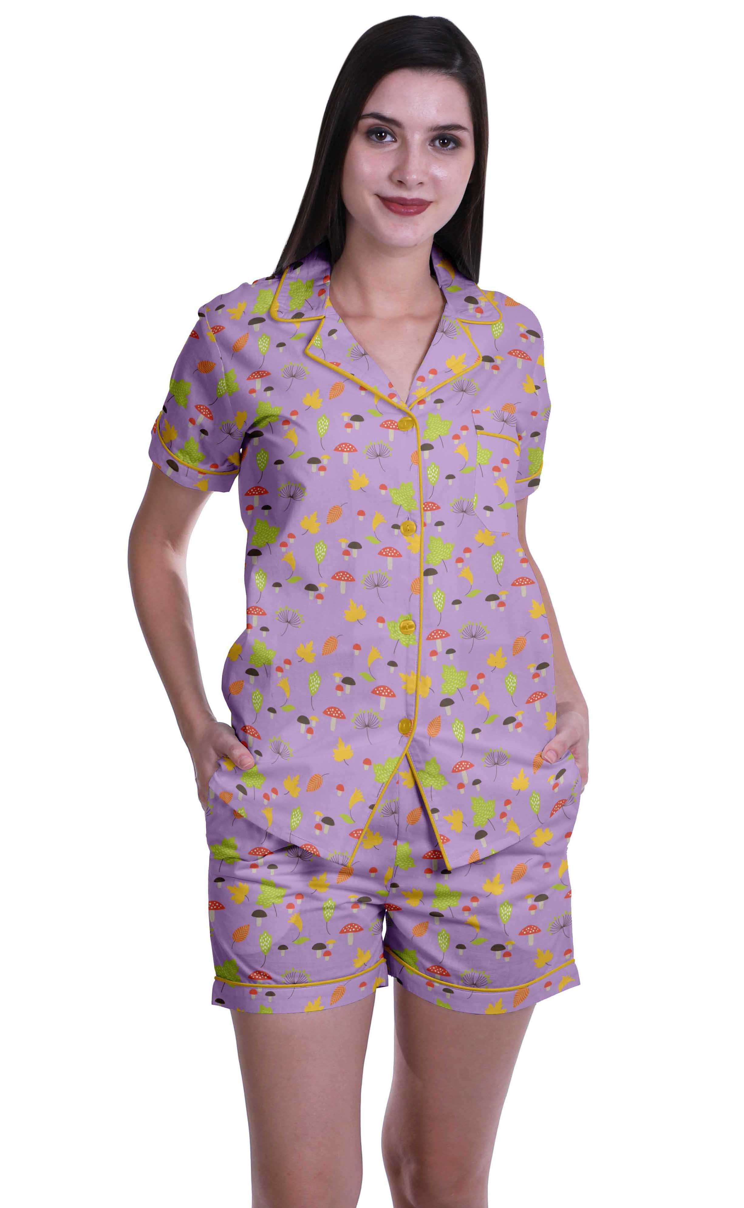 Moomaya Womens Short Sleeve Sleep Tops Printed Short Set Pjs For Women Sleepwear