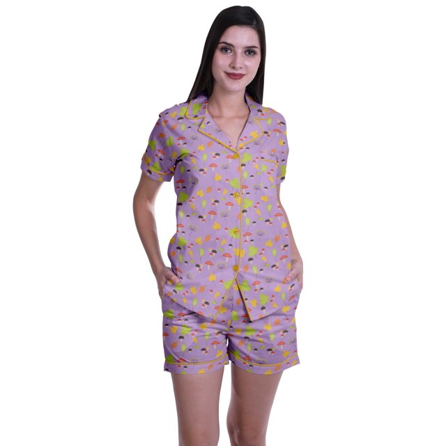 Moomaya Pyjama pour Femmes Imprimé, Ensemble Deux Pièces à Col Cranté avec Short