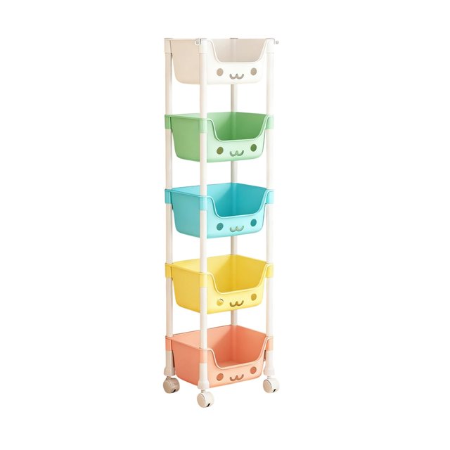 Eoozwa 5-Tier Plastic Rolling Utility Cart with Handle, Multi-Functional Storage Trolley for Office, Living Room, Kitchen, Movable Storage Organizer with Wheels