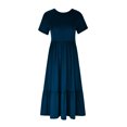 thumbnail image 5 of Penkiiy Robes Maxi pour Femmes 2024 Décontractées d'Été à Manches Courtes, Robe de Plage Ample Plissée à Étages Fluide avec Poches 2TG Bleu Marine, 5 of 5