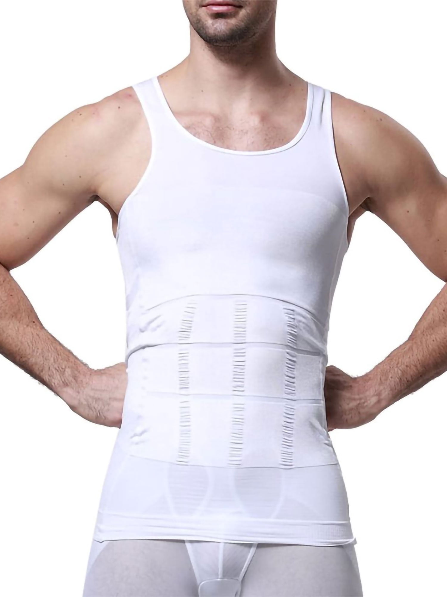 LUXUR Mens Tank Top Solid Color Muscle Shirt Sleeveless Summer Tops Comfy Vest Tummy Control Tee White XL