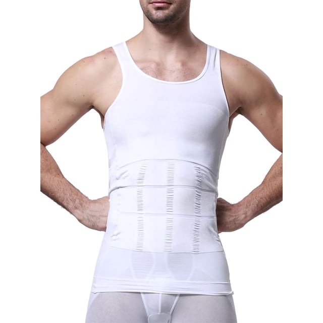 LUXUR Mens Tank Top Solid Color Muscle Shirt Sleeveless Summer Tops Comfy Vest Tummy Control Tee White S