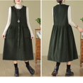 thumbnail image 4 of QATAINLAV Robe Débardeur en Velours Côtelé pour Femme à Boutons, Décontractée, Col Ras du Cou, Sans Manches, Robe Chasuble au-Dessus du Genou, Longue Robe Salopette avec Poches, Vert Armée, TTG, Ventes Prime Day Aujourd'hui 2025, Liquidation, 4 of 6