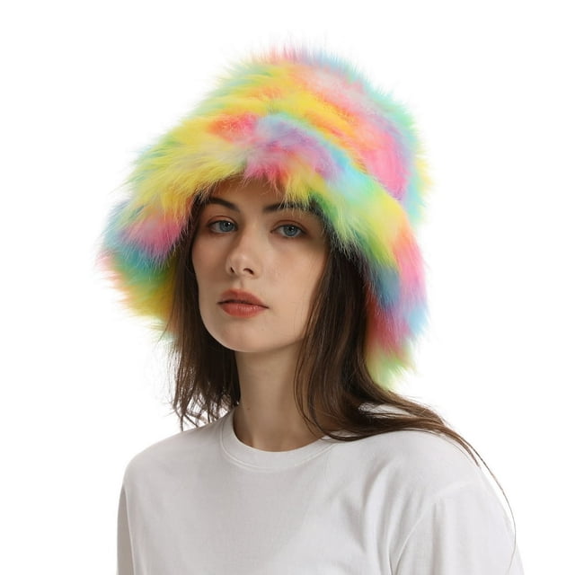 Fuzzy Bucket Hat Windproof Ultra-Thick Super Soft Non-Fading Ear Protection Women Winter Warm Faux Fur Hat