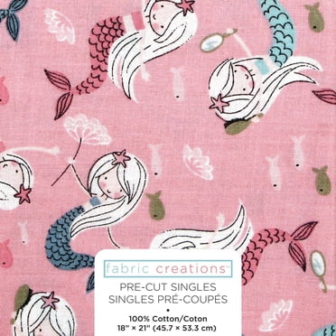 FABRIC CREATIONS Pink with Mermaids Cotton Fat Quarter 45 × 53 cm (18 × 21 in)