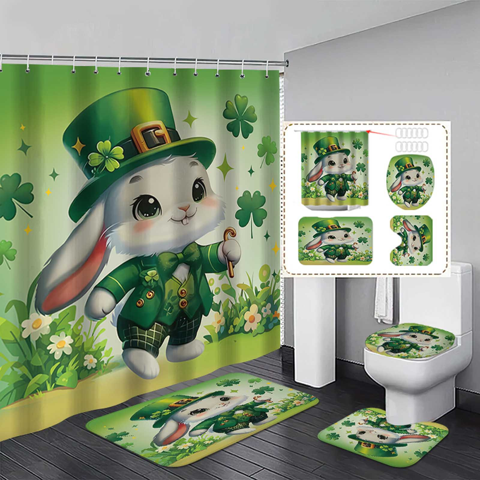 Amzcrzy Curtains, St. Patrick's Day Holiday Decoration Shower Curtain Home Bathroom Dry And Wet Separation Shower Curtain Waterproof Shower Curtain Partition shower curtain