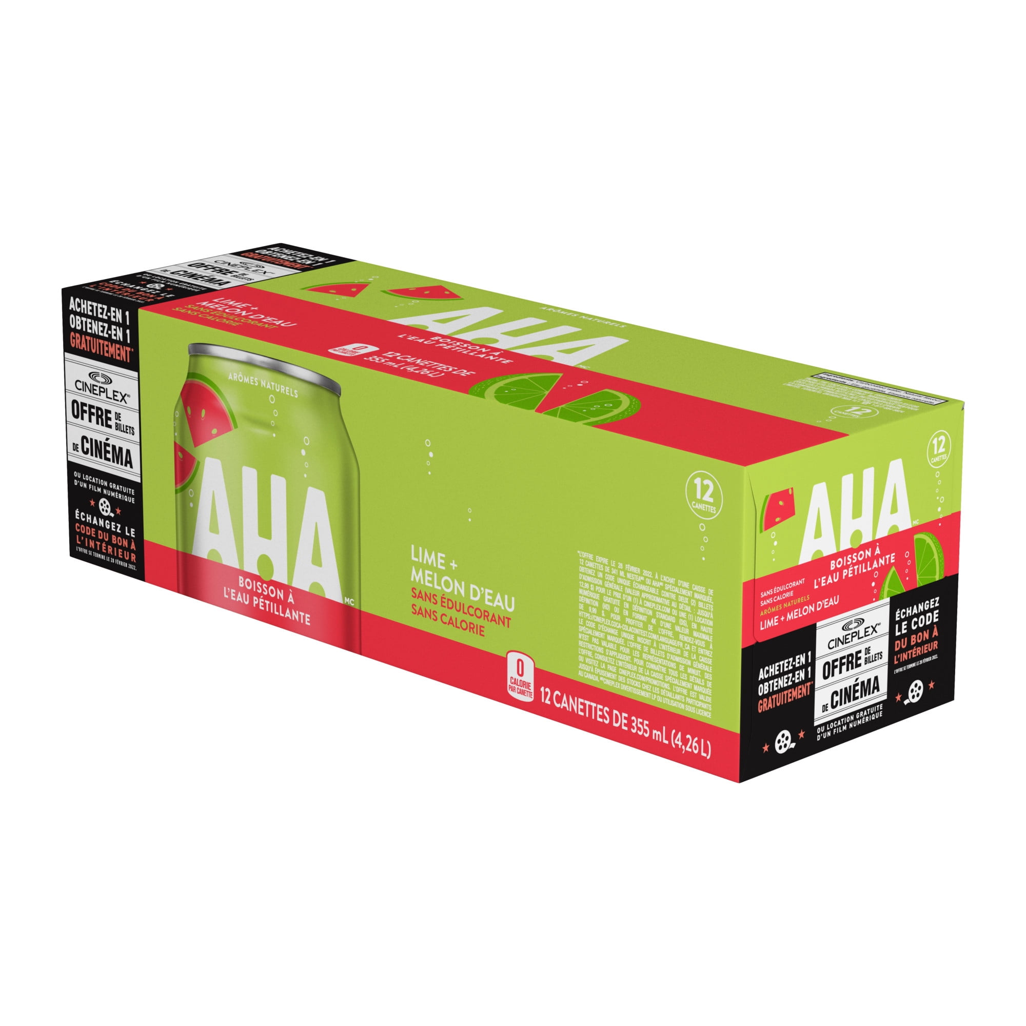 Aha Pastèque au citron vert Fridge Pack Cannettes, 355 mL, 12 Pack