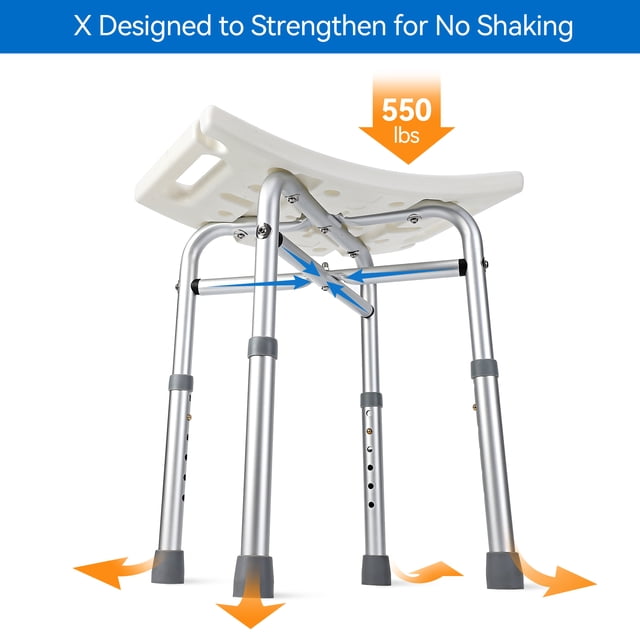 Heavy Duty Adjustable Shower Chair - 500lb Capacity - Lightweight Rust-Resistant Aluminum Bath Bench, Padded Anti-Slip Seat, Tool-Included Assembly