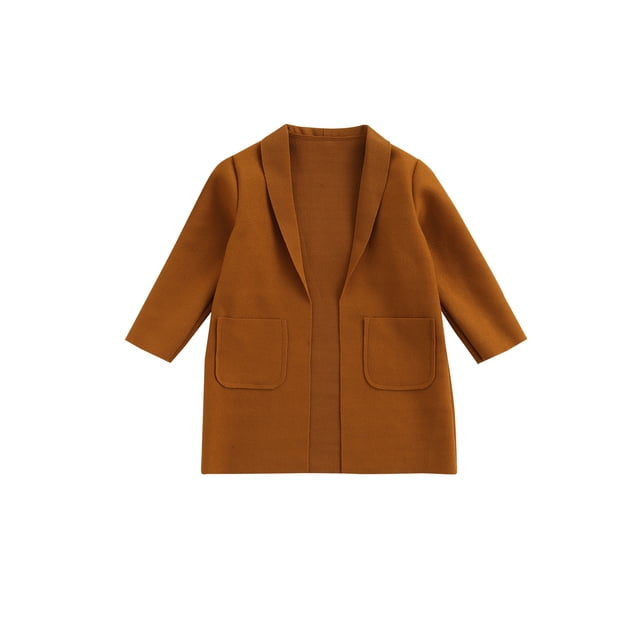 1-7Y Baby Girls Coat For Fall Spring Long Sleeve Open Front Lapel Cardigan With Pockets Kids Outwear