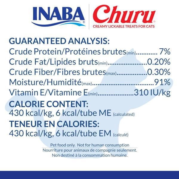 INABA Churu Gâteries pour Chats, Purée Crémeuse à Lécher Sans Grains avec Vitamine E - Recette au Thon et au Pétoncle, 4 tubes