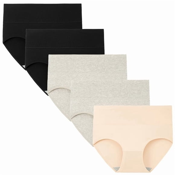 INNERSY Women's High Waist Briefs Soft Cotton Postpartum Underwear for Women 5 Pack(L,Nude/Gray/Black)