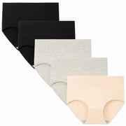 INNERSY Women's High Waist Briefs Soft Cotton Postpartum Underwear for Women 5 Pack(XL,Nude/Gray/Black)