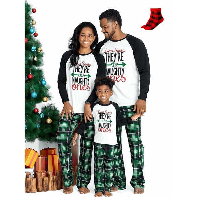 PatPat Christmas Letter Contrast Top and Plaid Pants Family Matching Pajamas Sets