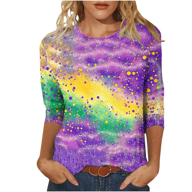 Penkiiy Blouse Carnaval Manches 3/4 Chemise de Printemps Quotidienne Tee Imprimé Masque Blouse Mardi Gras Col Rond 2024 Tee Tunique Habillée m Multicolore
