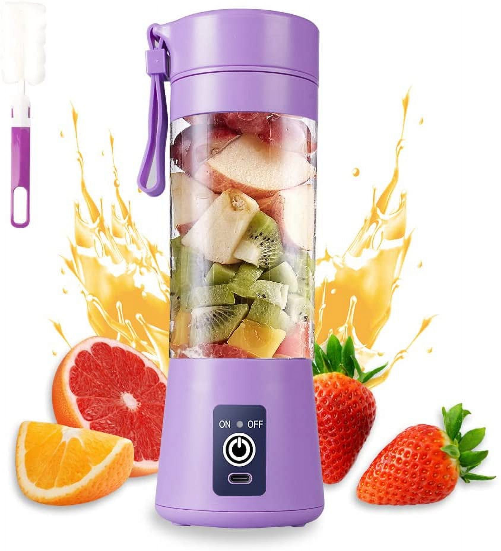 Jinsinto Portable Blender Cup,Electric USB Juicer Blender,Mini Blender Portable Blender For Shakes and Smoothies, Juice,380ml, Six Blades Great for Mixing,Light purple