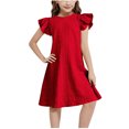 thumbnail image 1 of Mgmyaa Girls Dress Short Sleeve Solid Color A-Line Flutter Sleeve Ruffle Swing Dress 4-15 Years, 1 of 8