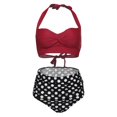 thumbnail image 3 of Maillot de Bain Vintage pour Femmes Deux Pièces Rétro Halter Froncé Taille Haute Imprimé Ensemble Bikini, 3 of 7