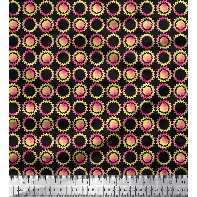 Soimoi polyester Crepe Fabric Floral & Circle Geometric Print Fabric by the Yard 42 Inch Wide