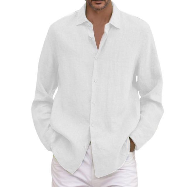 2025 Homme Été Uni Décontracté Col Rabattu Grande Taille Chemise Ample Imprimé Hommes Col Rabattu Long N Chemise à Manches Longues