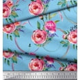 thumbnail image 2 of Soimoi Blue polyester Crepe Fabric Leaves & Ranunculus Floral Fabric Prints By Yard 42 Inch Wide, 2 of 3