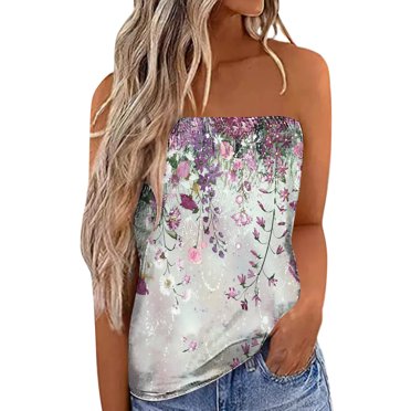 XZNGL Sleeveless Tops for Women Summer Women Strapless Summer Casual Printing Sleeveless Tube Blouse Top Strapless Tops for Women Summer Sexy Summer Tops for Women Womens Sexy Summer Tops