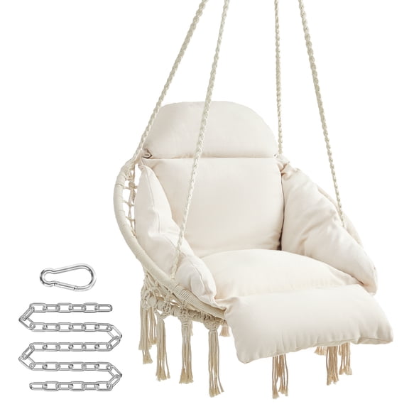 SONGMICS Chaise Suspendue, Chaise Balançoire avec Coussin, Supporte jusqu'à 264 lb, Blanc Nuage, Extérieur