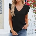 thumbnail image 5 of Timegard Womens Summer Tops Ruffle Cap Sleeve V-Neck Solid Color Comfy Lightweight Blouse Casual Loose Tops, 5 of 5