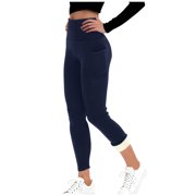 fatyb Women's Fleece Lined Leggings with Pockets High Waist Stretch Thermal Yoga Pants for Cold Weather