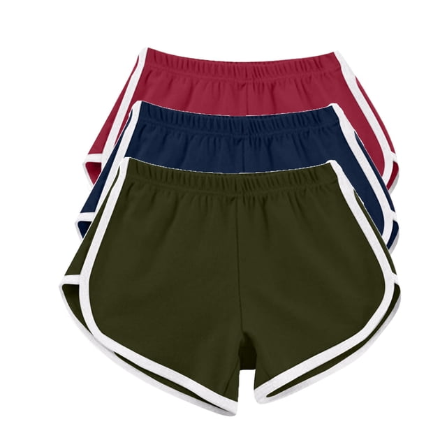 Timegard 3pc Womens Yoga Short Elastic Waisted Summer Athletic Running Active Sports Shorts Sweatshorts