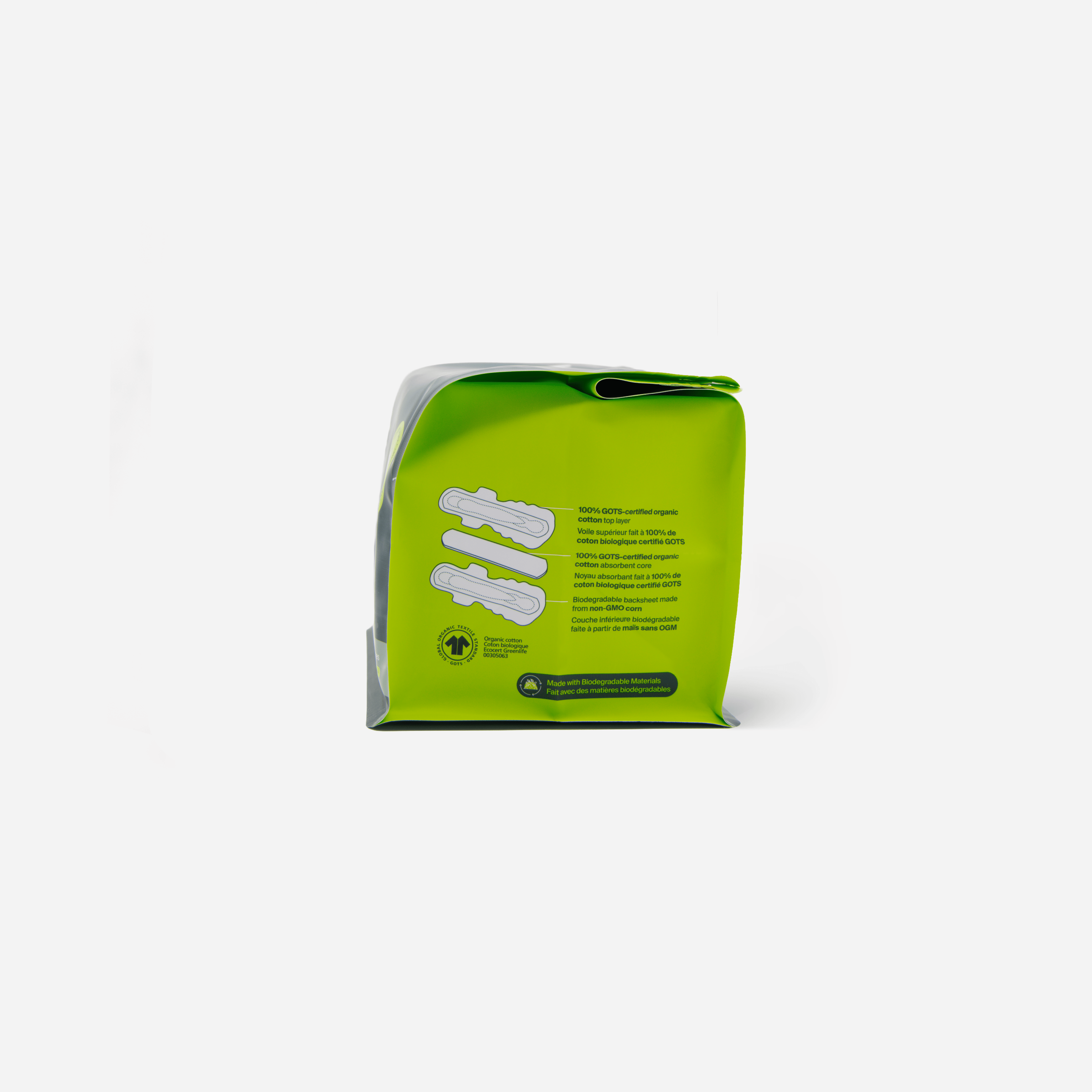 Iris + Arlo Serviettes Hygiéniques Biologiques 100 % Coton / Sac Super Plus Refermable (32 Unités), Serviettes Hygiéniques pour Femmes + Toutes les Menstruatrices avec Ailes