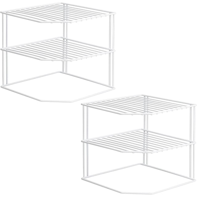 Kitchen Cabinet Organizer, 3 Tier White Corner Plate Shelf for Kitchen Cabinet Storage - Cupboard Shelf Insert Organizer