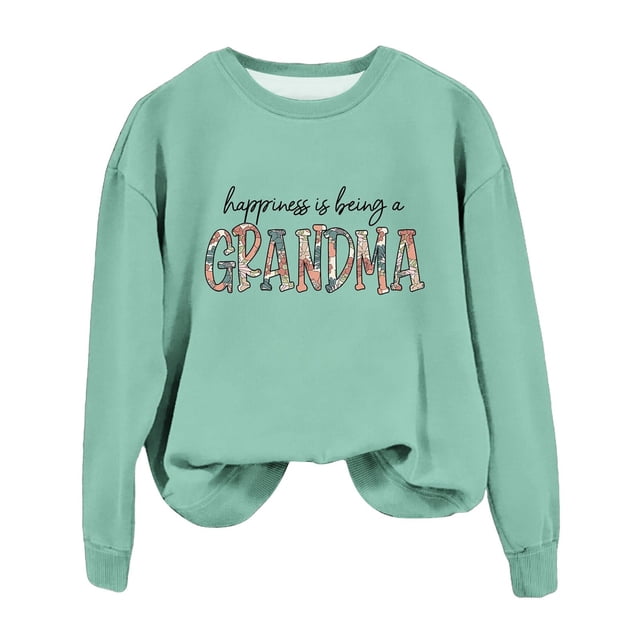 GZWYHT Grande Vente! Chandails à Capuchon pour Femmes, Chandails à Capuchon Graphiques, Chandail en Molleton pour Grand-Mère Automne Col Rond Chandails en Molleton Sans Capuche le Bonheur C'est d'Tre une Grand-Mère, Tenues d'Automne, Vêtements d'Automne Vert m
