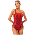 thumbnail image 1 of Aislor Justaucorps de Danse Latine à Franges à Sequins pour Femmes, Justaucorps, Robe de Performance Tango Salsa Rouge m, 1 of 7