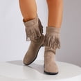thumbnail image 2 of Bottes Mi-Mollet à Franges pour Femmes Boho en Suède à Talon Bas Épais Longues à Pampilles Bottes Hautes d'Hiver Automne, 2 of 7