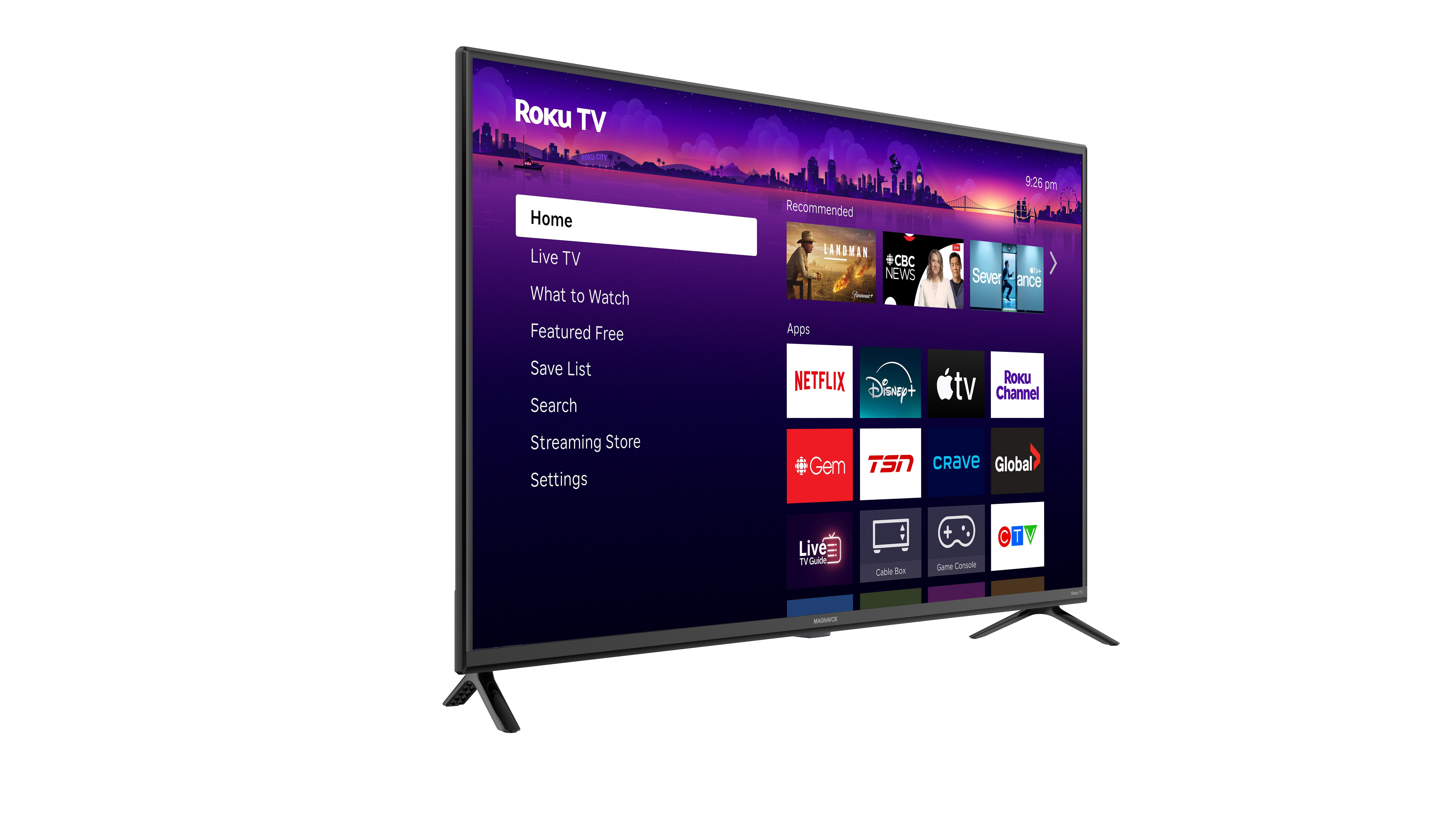 Téléviseur intelligent Magnavox 43" 4K Ultra HD HDR LED Roku, audio Dolby Digital Plus, noir
