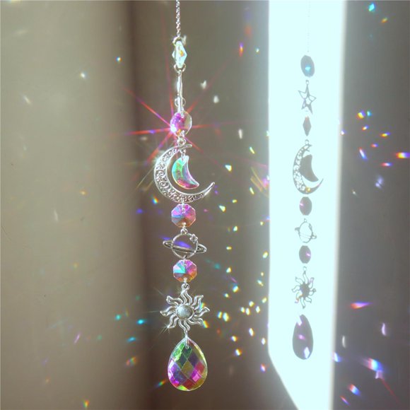 Elodie Crystal Wind Chime Windchime Ornament Sparkling Prisms Pendant Catcher for Patio 45cm